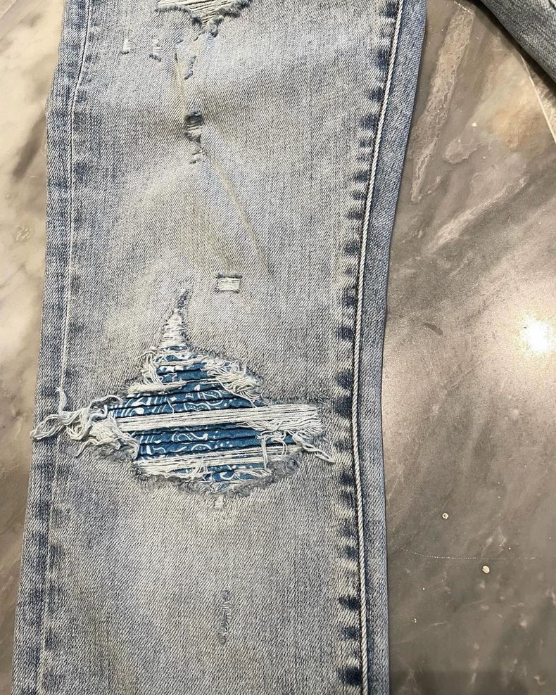 Amiri Light Blue Patterned Denim Pants