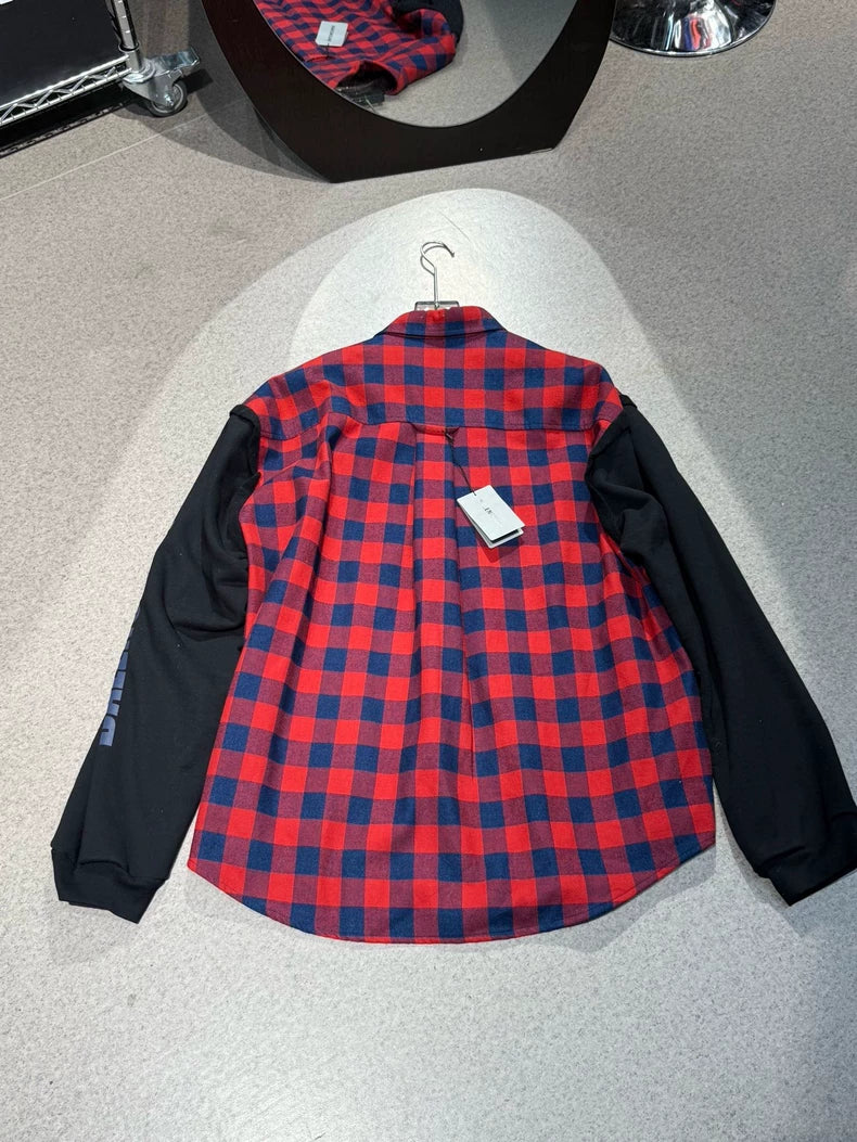 Balenciaga Red Blue Plaid Paneled Sleeve Shirt Jacket-yf