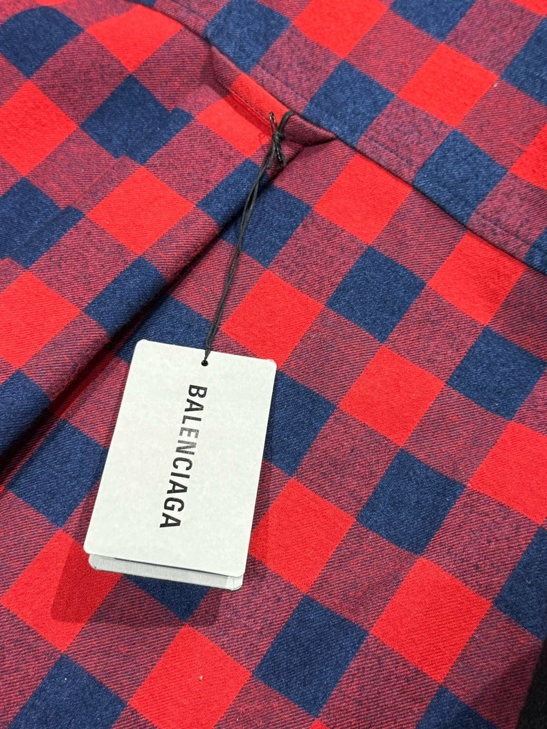 Balenciaga Red Blue Plaid Paneled Sleeve Shirt Jacket-yf