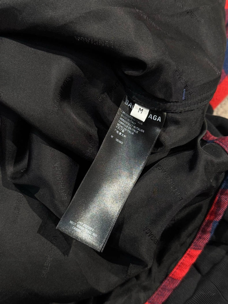 Balenciaga Red Blue Plaid Paneled Sleeve Shirt Jacket-yf