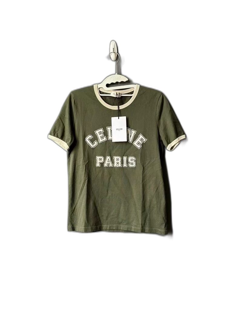 Celine Green Logo Short Sleeve T-Shirt