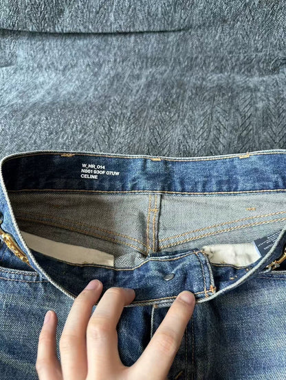 Celine Margaret Chain Detail Denim Pants