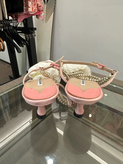 Pink Satin High Heel Mules by Manolo Blahnik