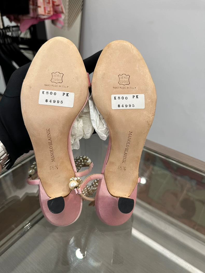 Pink Satin High Heel Mules by Manolo Blahnik