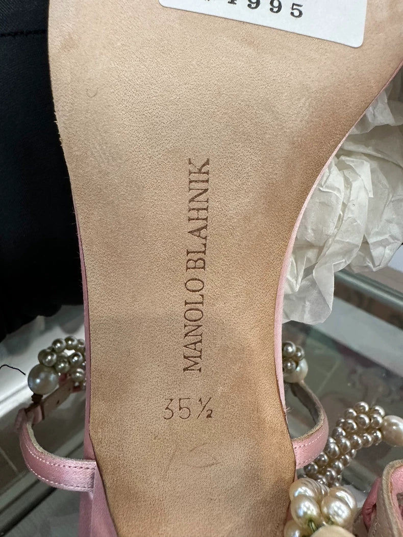 Pink Satin High Heel Mules by Manolo Blahnik