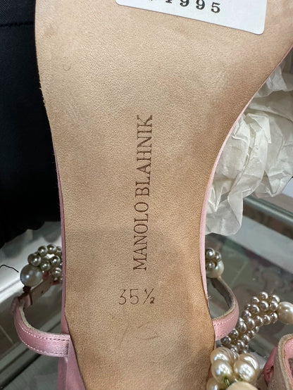 Pink Satin High Heel Mules by Manolo Blahnik