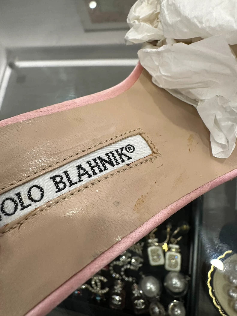 Pink Satin High Heel Mules by Manolo Blahnik