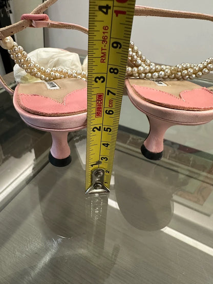 Pink Satin High Heel Mules by Manolo Blahnik