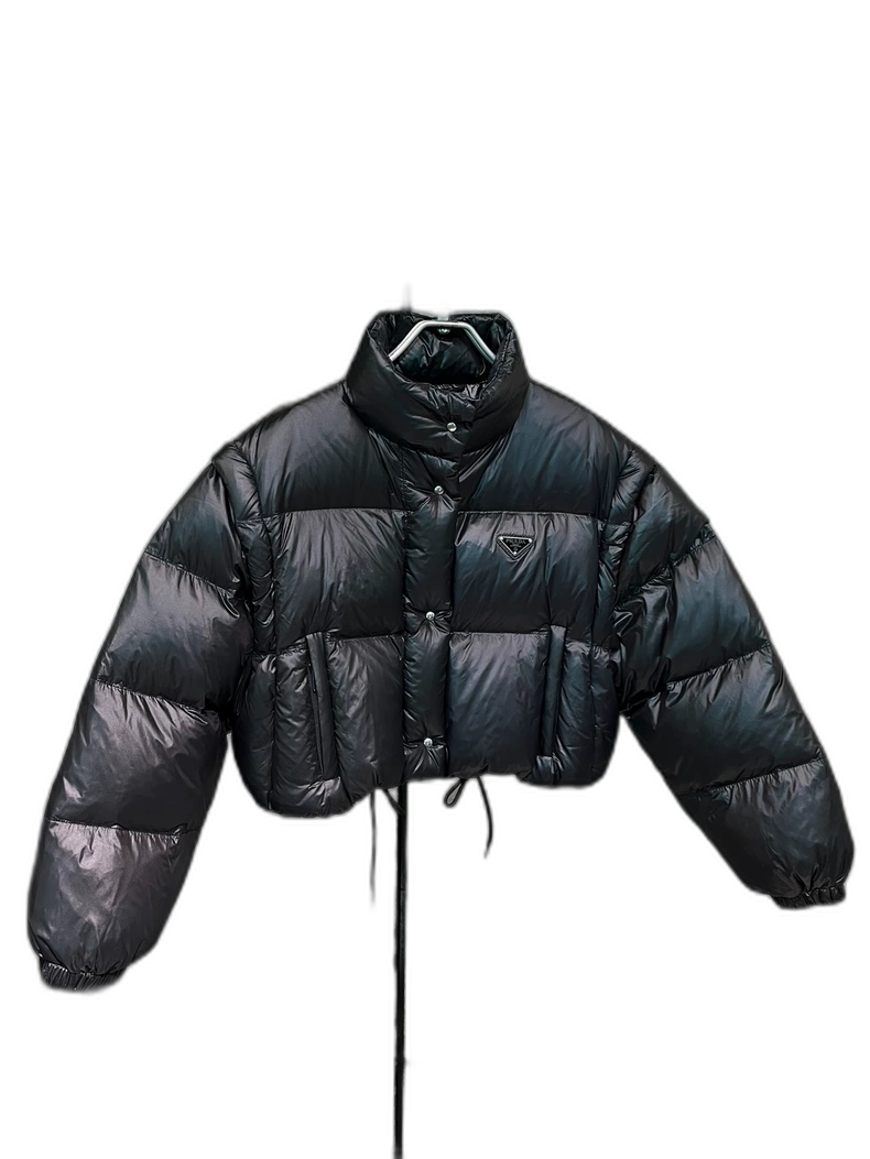 Prada Black Logo Puffer Jacket with Removable Sleeves
