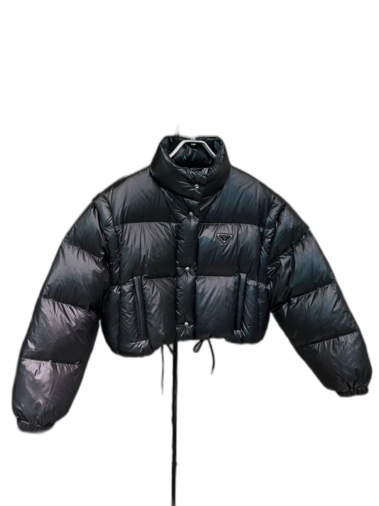 Prada Black Logo Puffer Jacket with Removable Sleeves