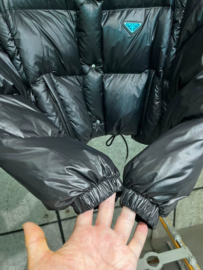 Prada Black Logo Puffer Jacket with Removable Sleeves