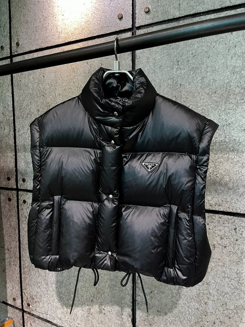 Prada Black Logo Puffer Jacket with Removable Sleeves