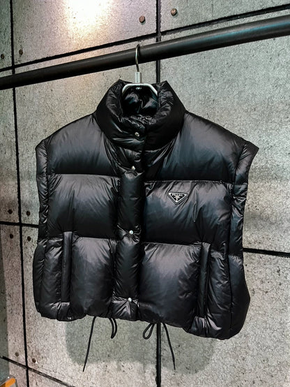 Prada Black Logo Puffer Jacket with Removable Sleeves