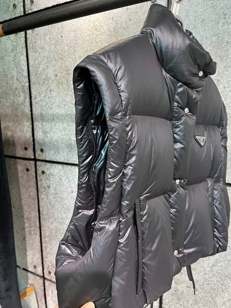 Prada Black Logo Puffer Jacket with Removable Sleeves