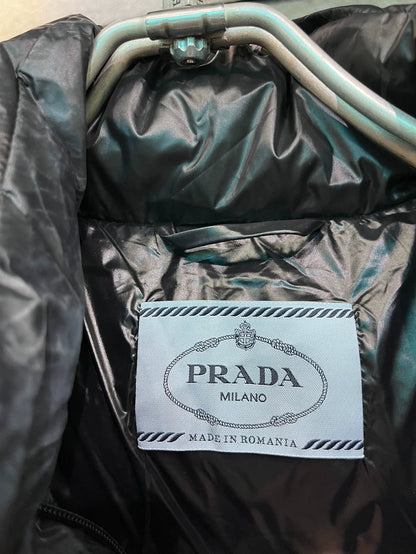 Prada Black Logo Puffer Jacket with Removable Sleeves