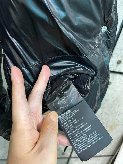 Prada Black Logo Puffer Jacket with Removable Sleeves