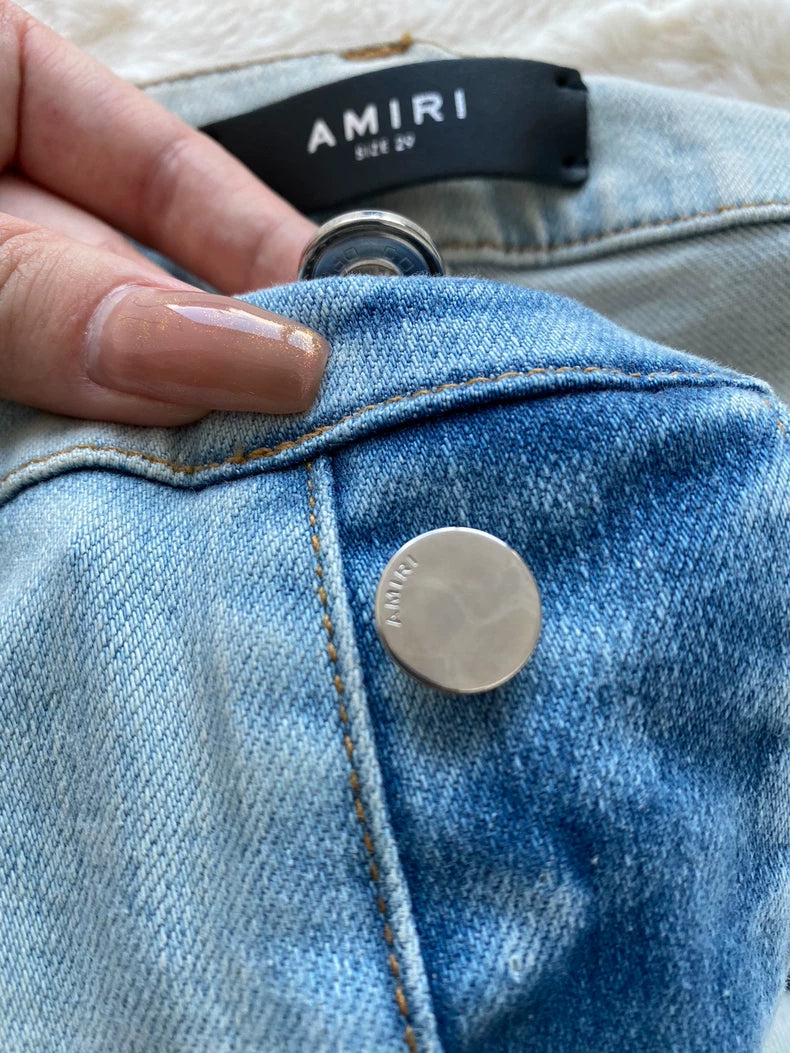 Amiri Water Wash Blue Distressed Jeans