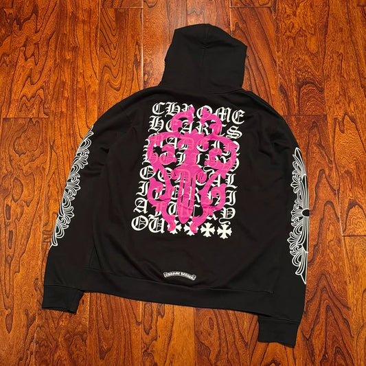 Chrome Hearts Black Zip Hoodie with Prints