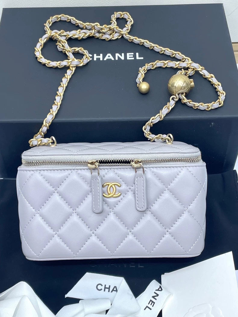 Chanel Grey Chain Strap Zip Bag