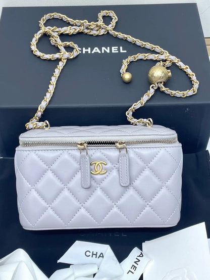Chanel Grey Chain Strap Zip Bag