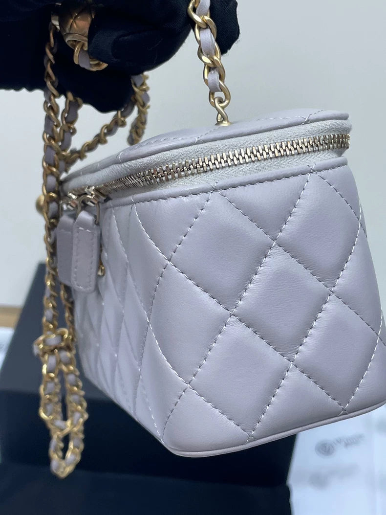 Chanel Grey Chain Strap Zip Bag