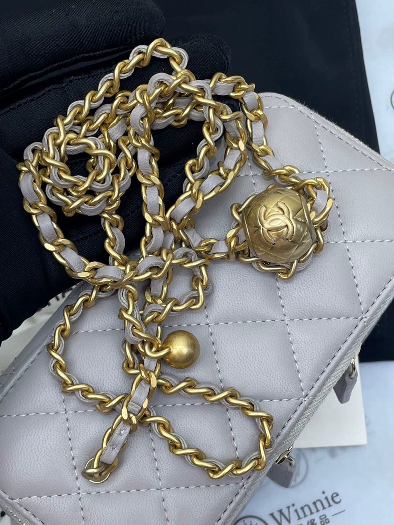 Chanel Grey Chain Strap Zip Bag