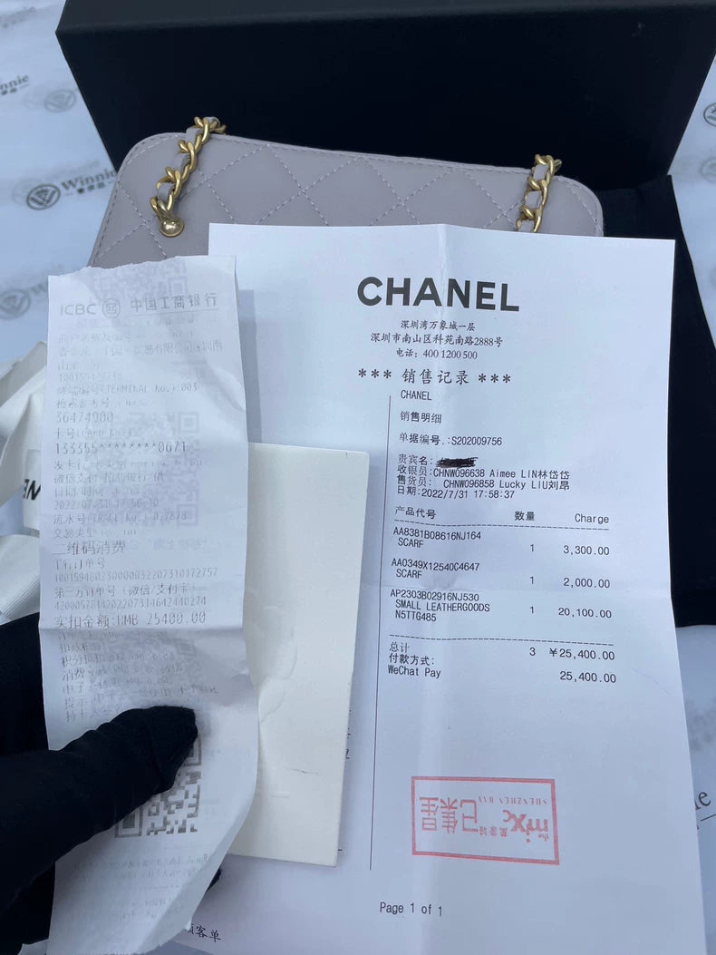 Chanel Grey Chain Strap Zip Bag