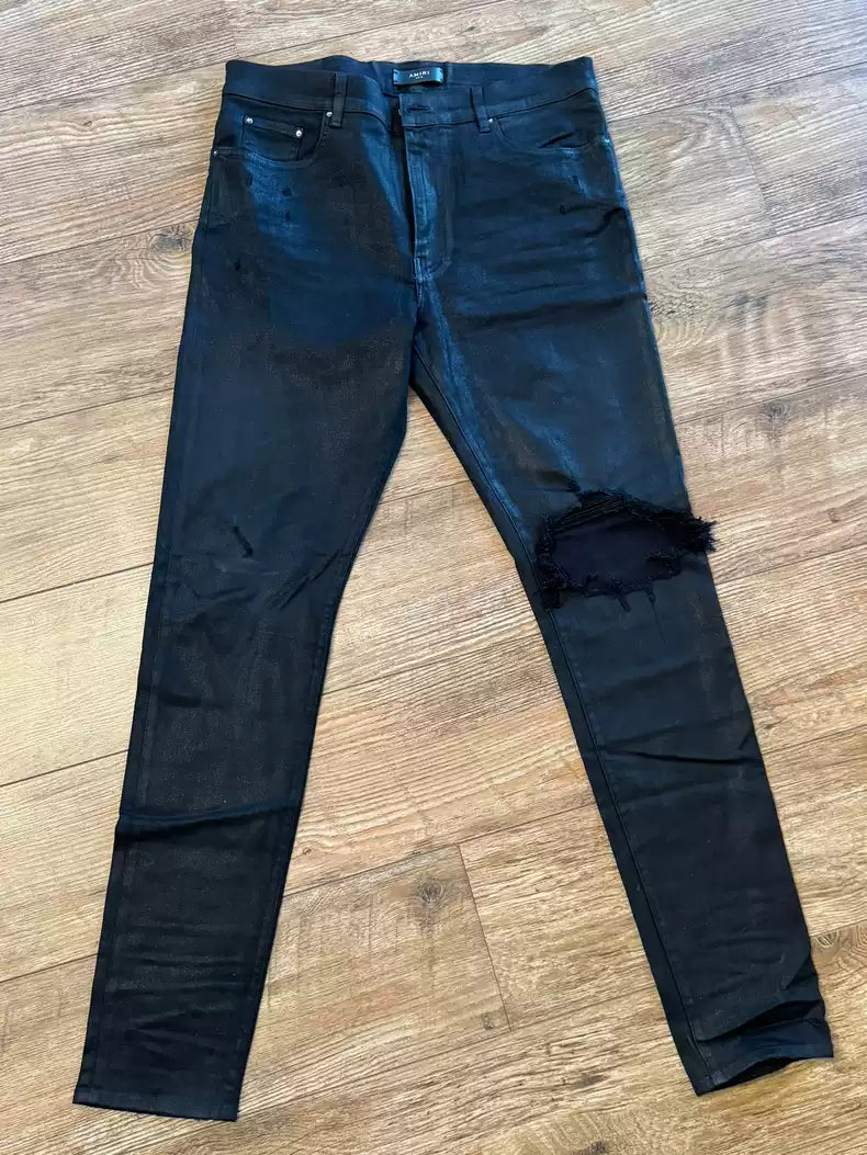 Amiri Wash Black Grey Single Knee Damaged Jeans