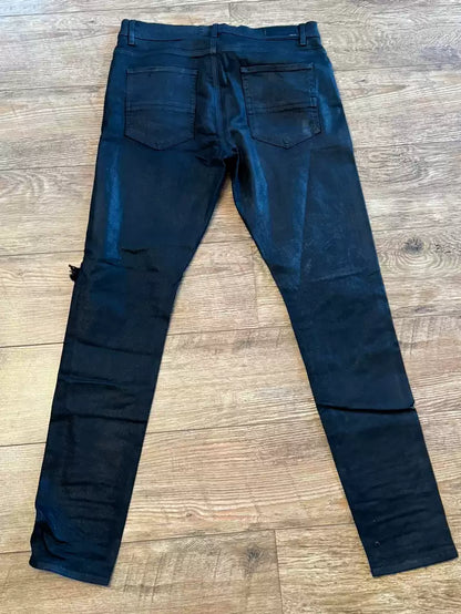 Amiri Wash Black Grey Single Knee Damaged Jeans