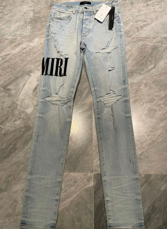 Amiri Classic New Fresh Embroidered Double Broken Blue Jeans