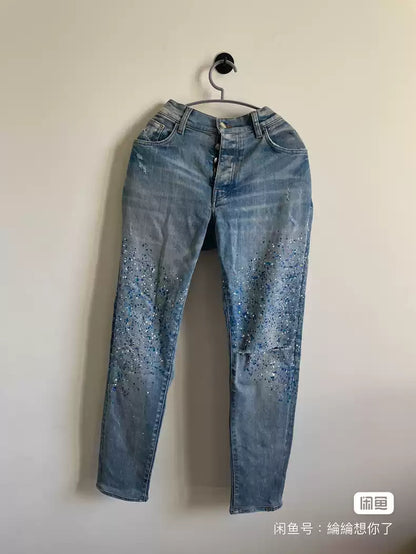 Amiri Rhinestone splashed blue jeans