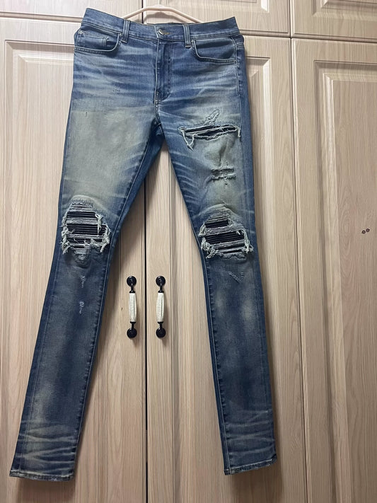 Amiri 18ss MX1 Indigo's most classic deep blue patchwork jeans