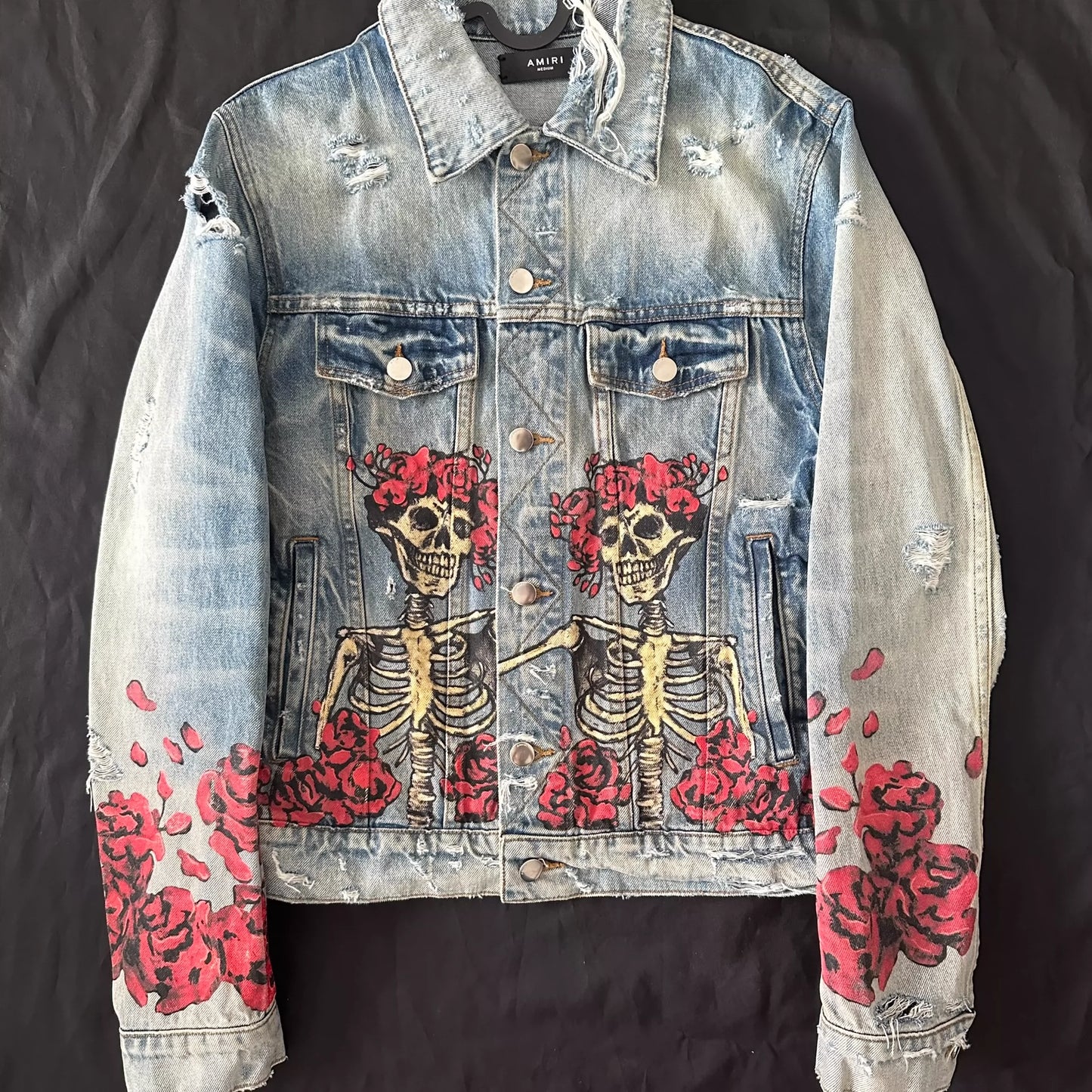 amiri 20SS Blue long Distressed Printed graffiti Jeans Denim Jacket