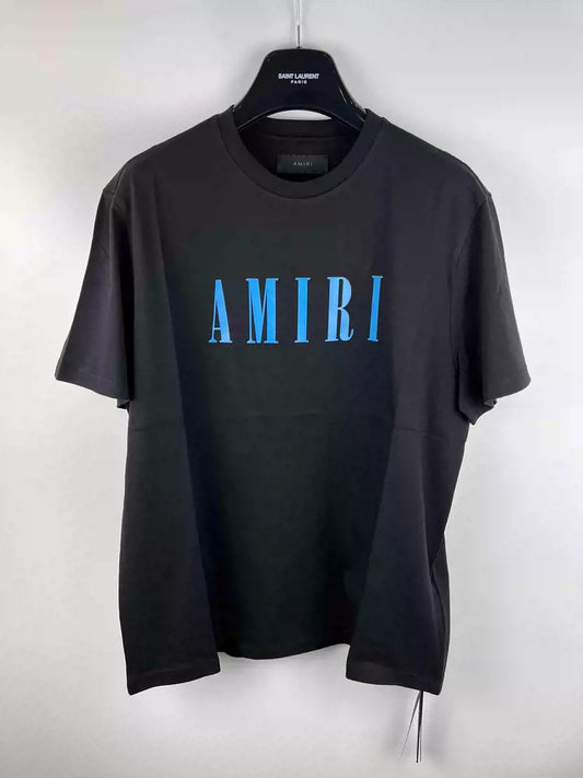 Amiri's new black and blue letter logo short sleeved shirt