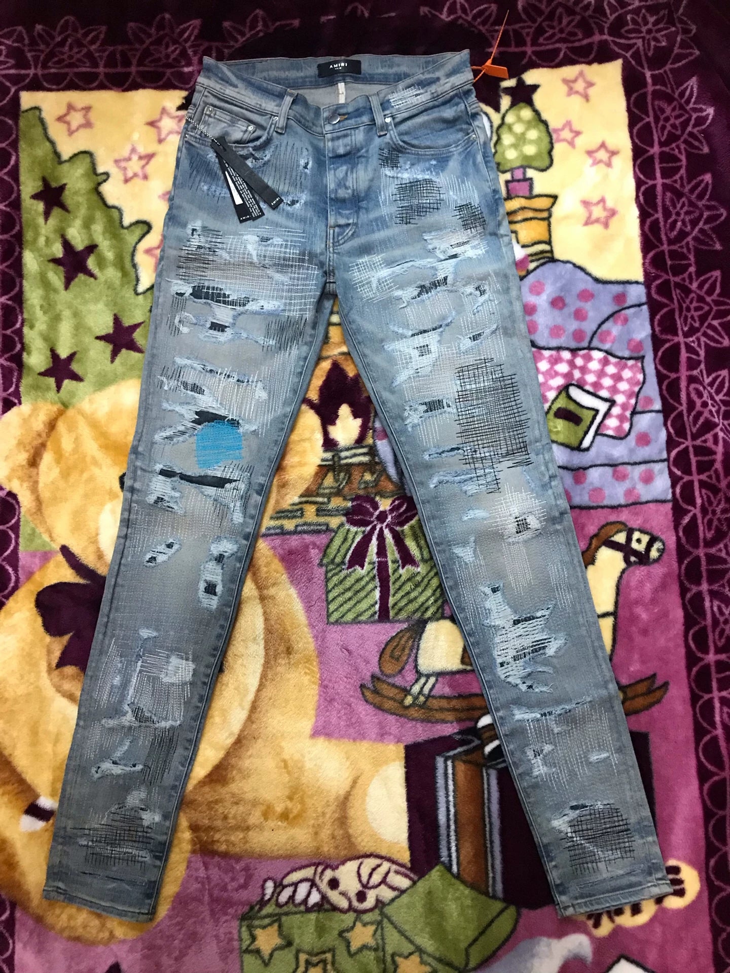 Amiri Classic New Heavy Industry Splicing Destruction Blue Jeans