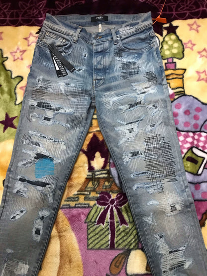 Amiri Classic New Heavy Industry Splicing Destruction Blue Jeans