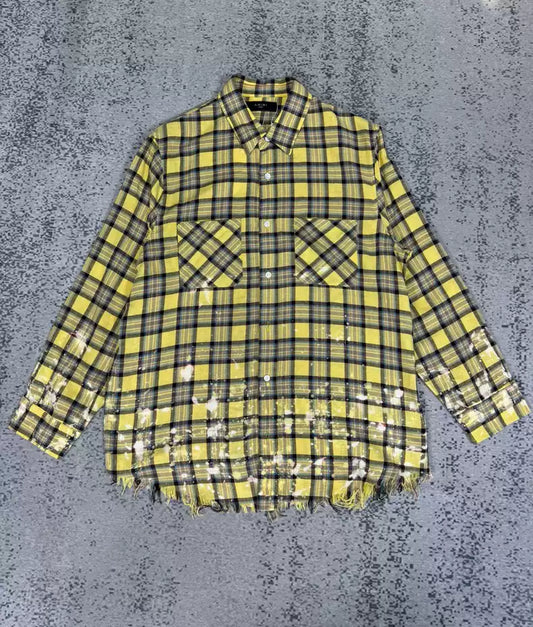 AMIRI yellow checkered embroidered long sleeved shirt