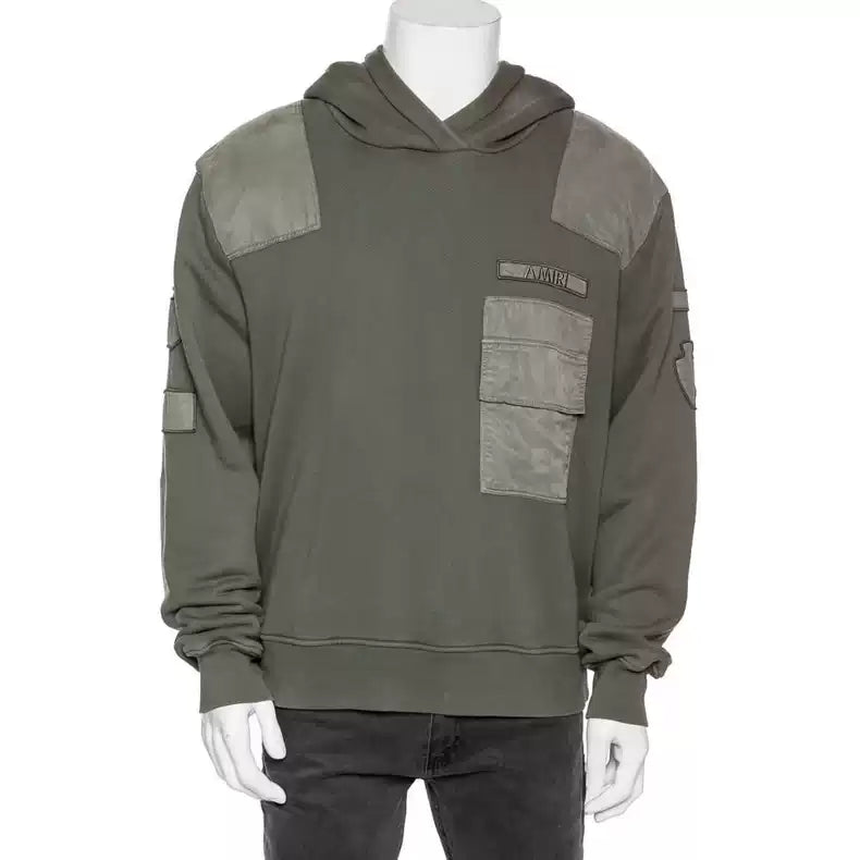 Amiri badge emblem military style hooded sweatshirt