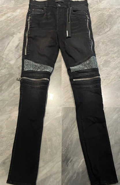 Amiri Classic Cashew Flower Element Splicing Black Jeans