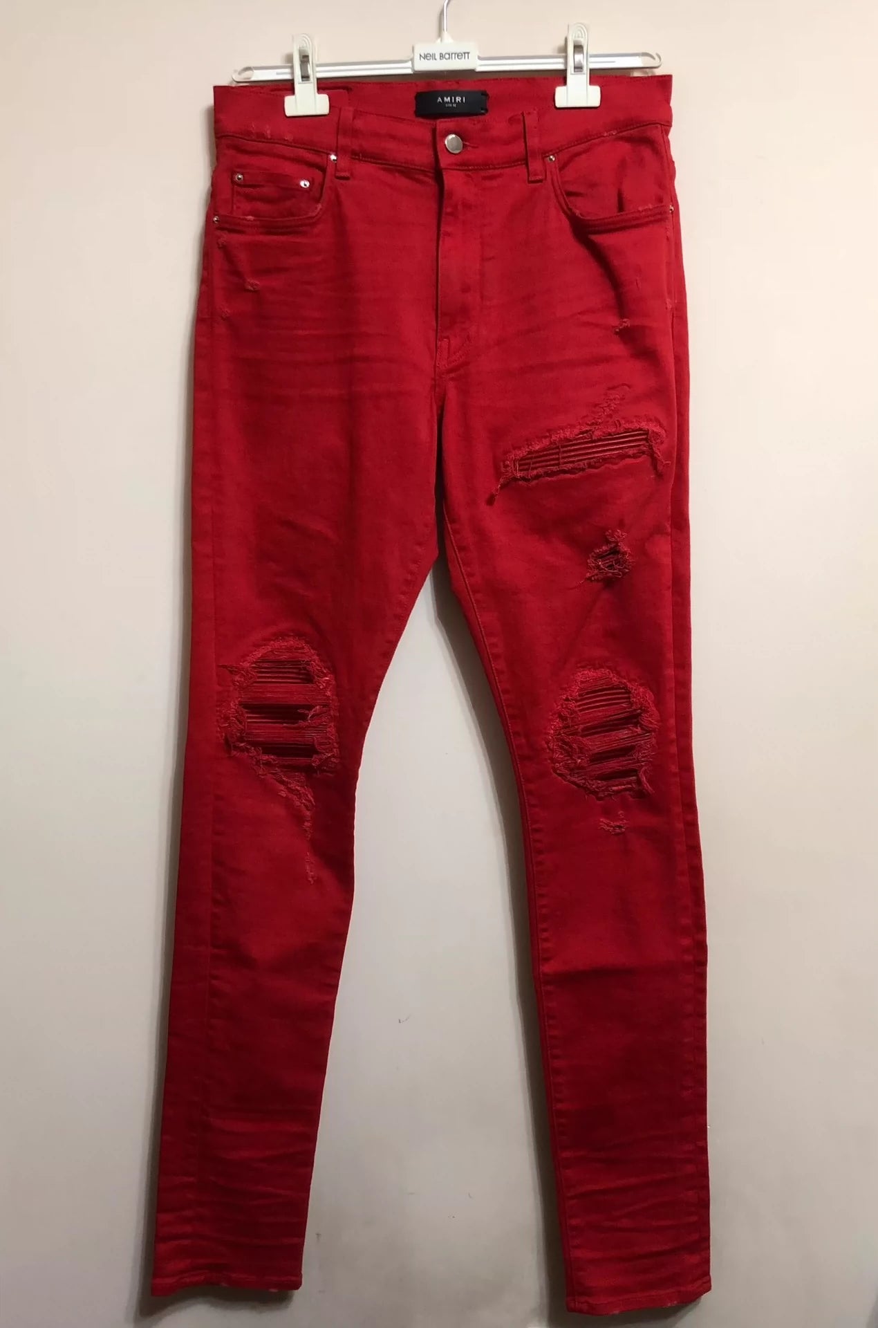 Amiri mx1 red patchwork jeans