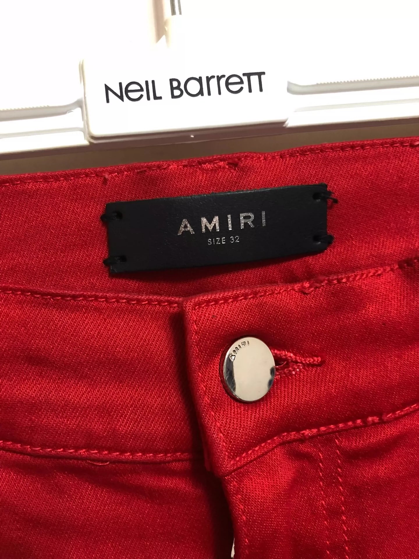 Amiri mx1 red patchwork jeans