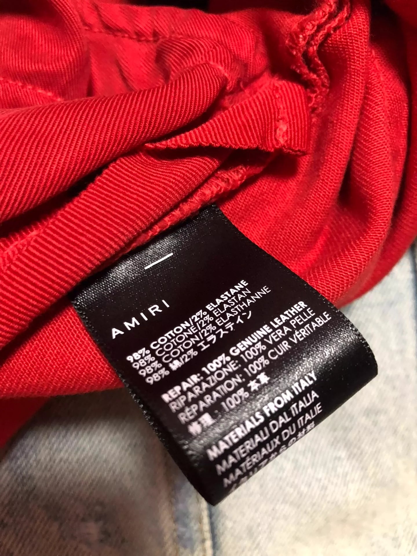 Amiri mx1 red patchwork jeans