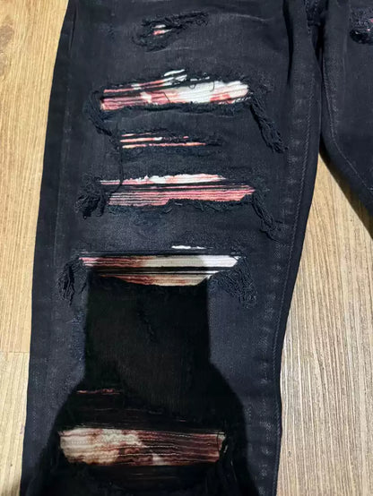 Amiri Black and Red Destruction Cat Beard Jeans