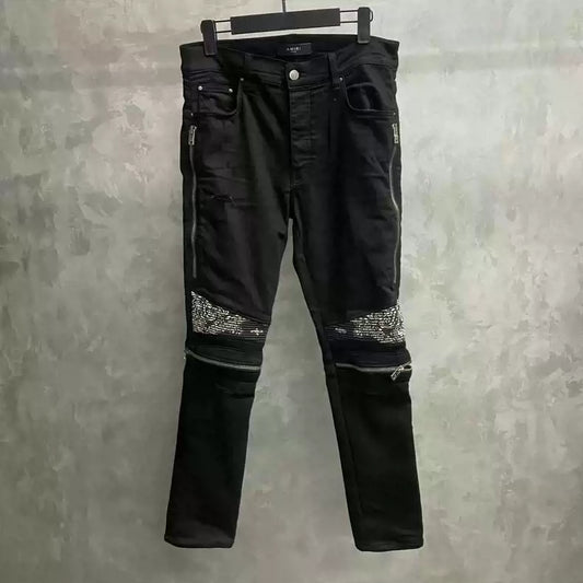 Amiri's latest black cashew flower pattern zipper design jeans