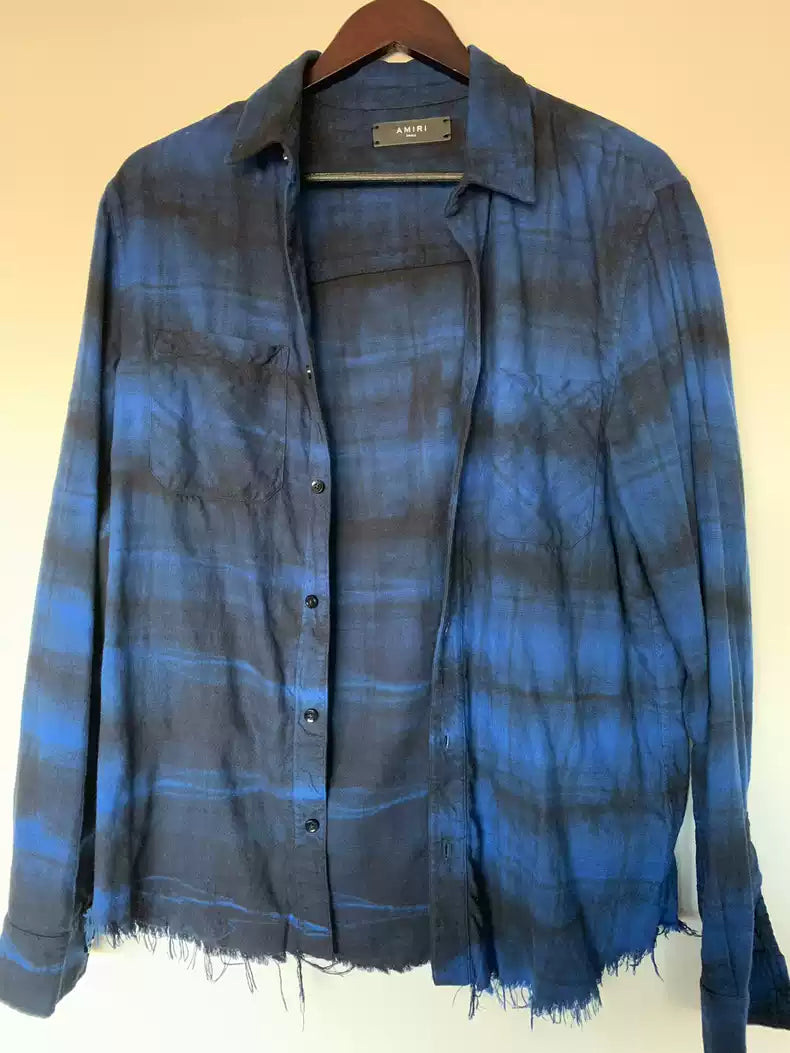 Amiri blue tie dye destroys shirt