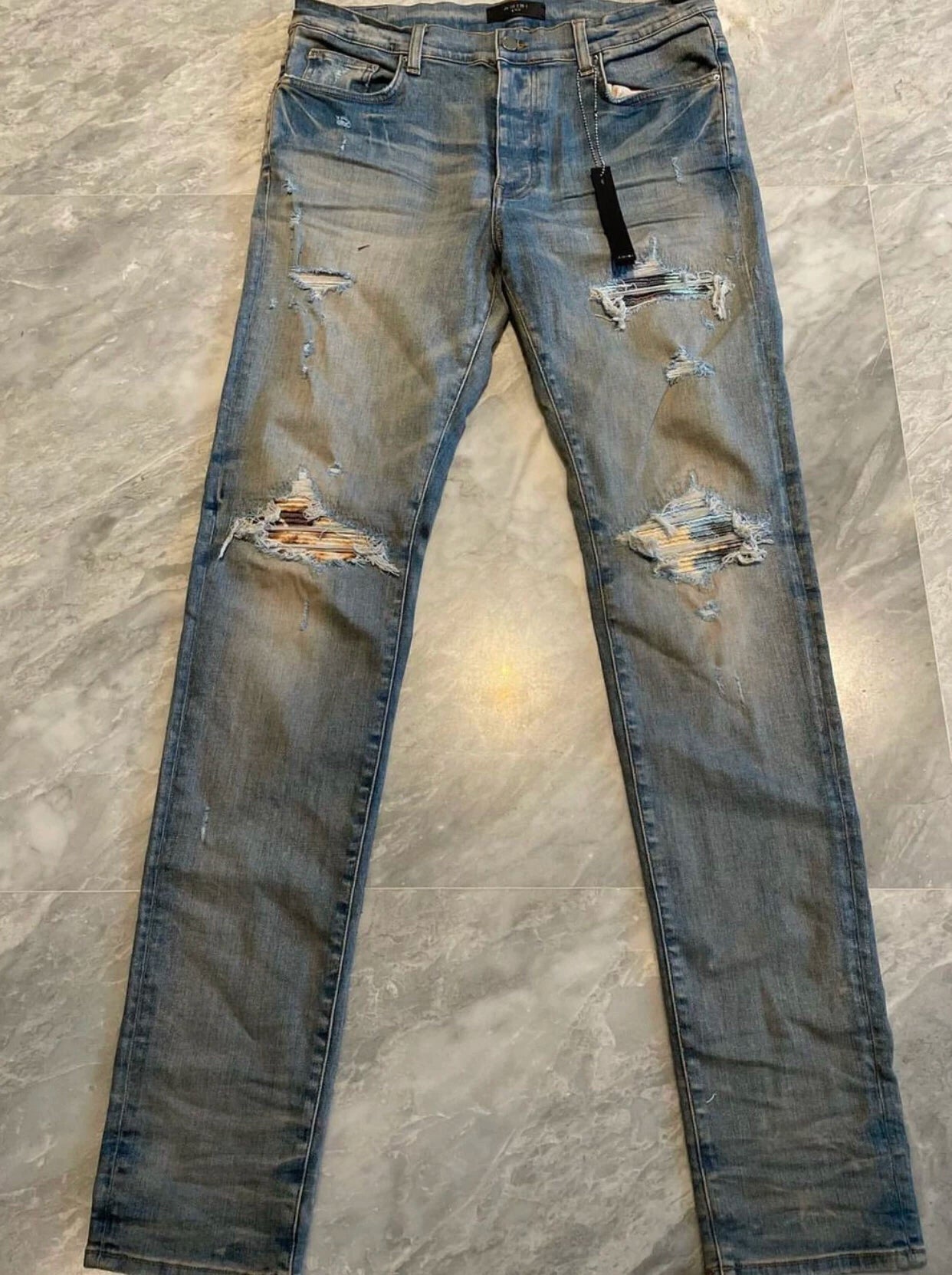 Amiri Classic Art Splicing MX1 Blue Jeans