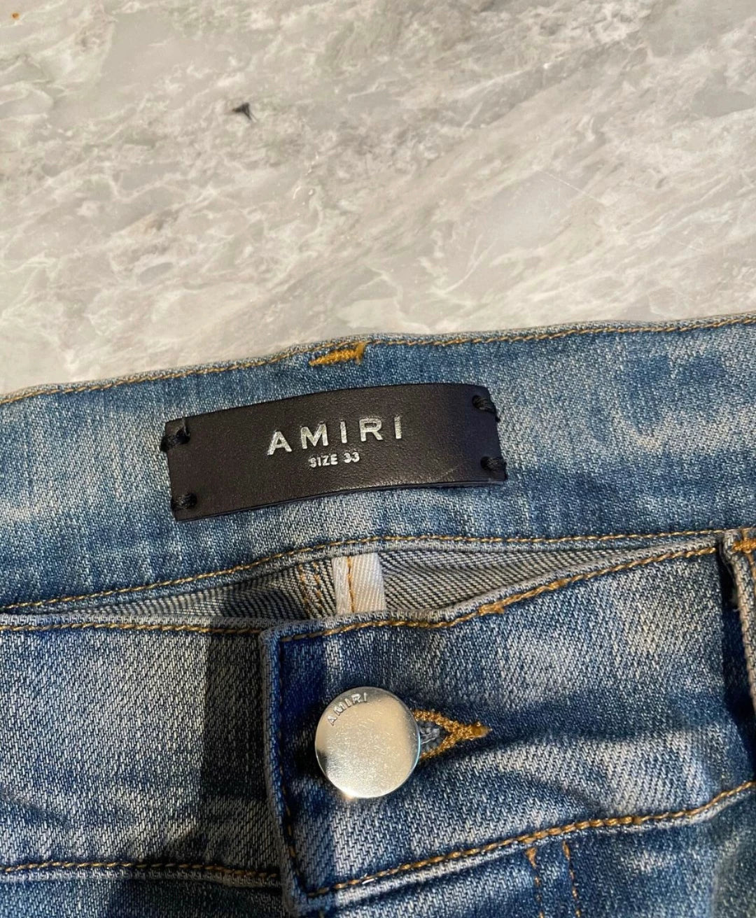 Amiri Classic New Pink Pattern Splicing Blue Jeans