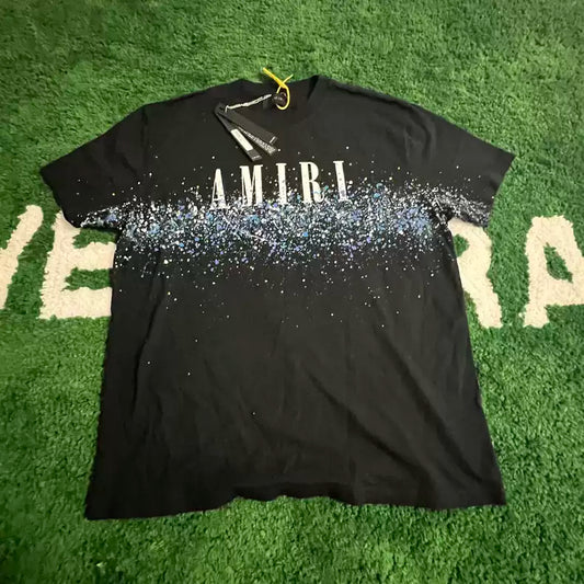 Amiri rhinestone hand splashed ink galaxy short sleeved shirt