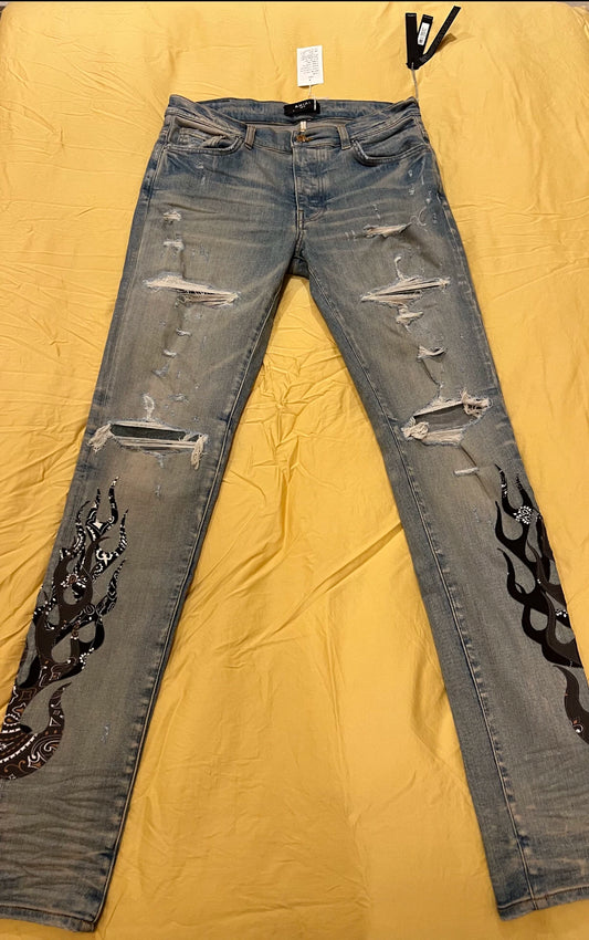 Amiri Classic Flame Joint Blue Jeans