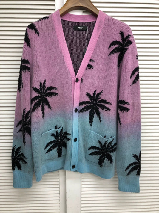 Amiri Palm Omber Cardigan Color Gradient Popular Coconut Tree Cashmere+Wool Blended Cardigan shirt